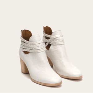 Frye White Ankle Boots with Tan Heel